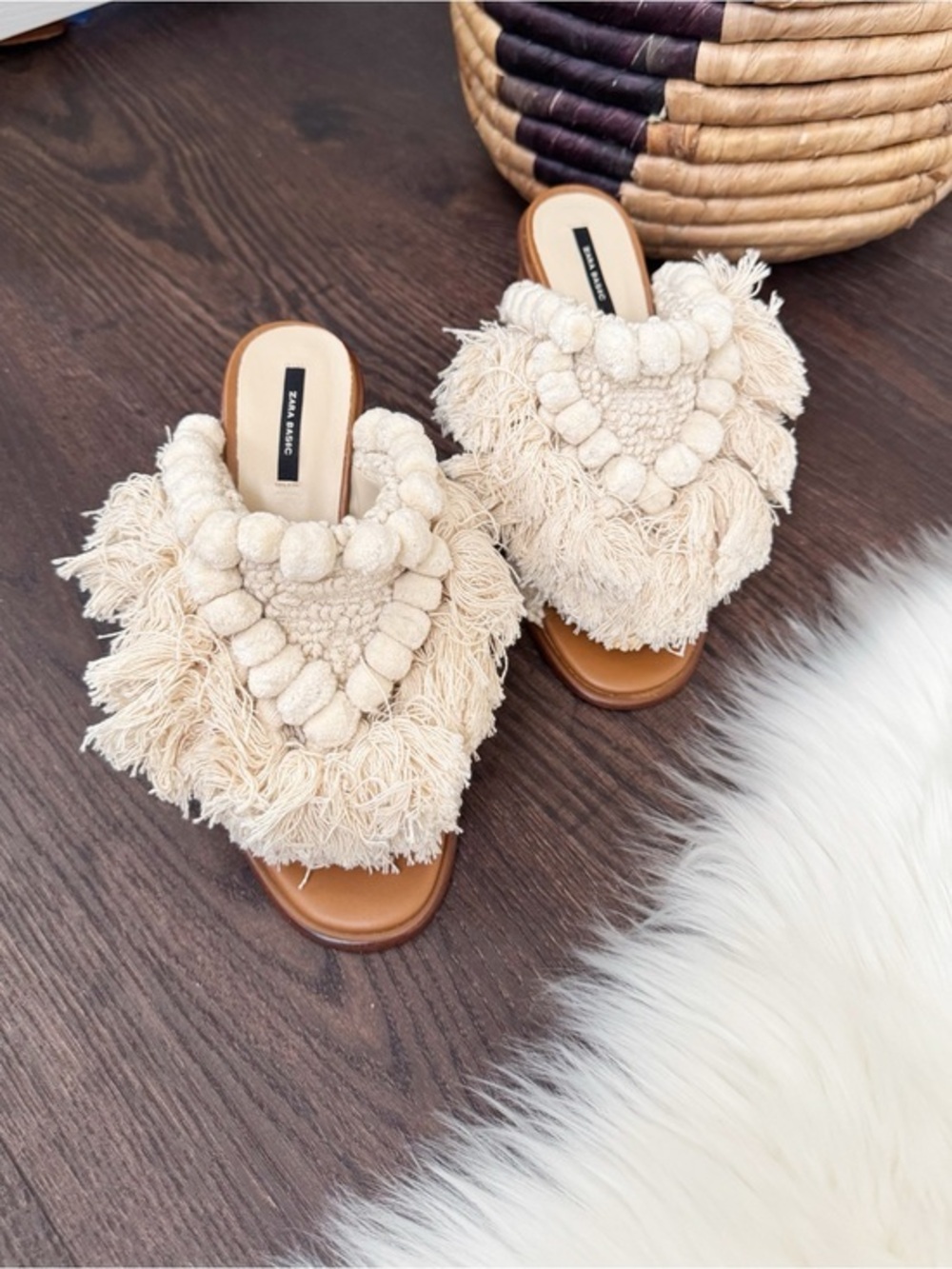 Zara Cream Textured Mules